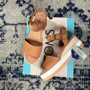 TOMS Diana Platform Wedge Sandals Tan Leather US 7.5